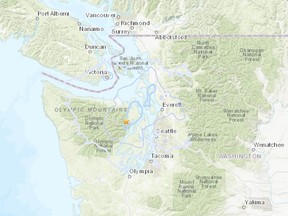 The magnitude 4.0 earthquake struck about six kilometres west of Quilcene, Wash., in the Olympic Peninsula early on Dec. 24, 2023.